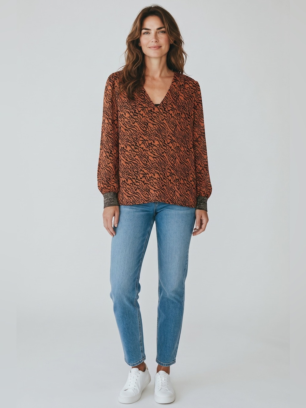 Anna Cate Long Sleeve Animal Print Blouse // Brown & Black // Large